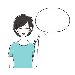笑顔の女性　指差し　吹き出し