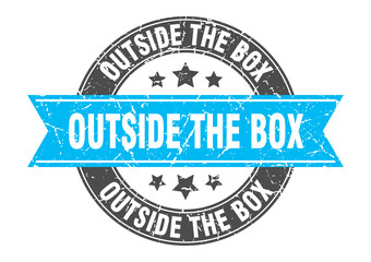 outside the box round stamp with ribbon. label sign