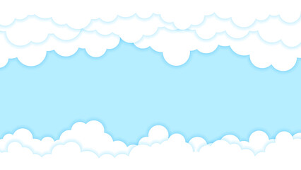 White fluffy cloud on blue sky outdoor landscape cartoon paper cut style background