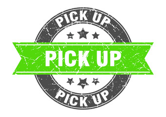 pick up round stamp with ribbon. label sign