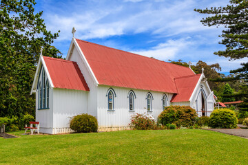 Fototapeta na wymiar The historic St.James Anglican church in Kerikeri, New Zealand, built in 1878