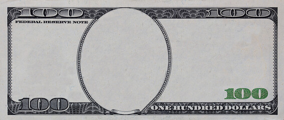 U.S. 100 dollar border with empty middle area