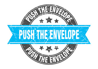 push the envelope round stamp with ribbon. label sign