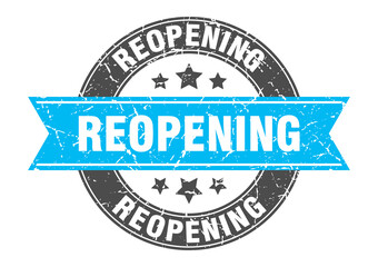 reopening round stamp with ribbon. label sign