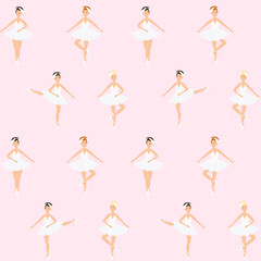 Ballerina, ballet dance, little swans. seamless pattern, set. Swan lake stage. Vector graphics illustration.