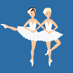 Set of ballerinas in tutu and pointe shoes, dancing and posing. Ballet vector pattern on the pink background.