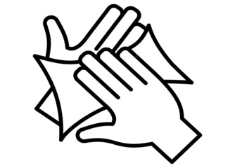 Wipe your hand with damp cloth black icon. Wipe skin paper tissue. Wash hand. Personal hygiene. White napkin. Vector illustration flat design isolated on background. Disinfection skin care.