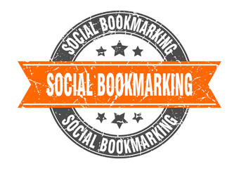 social bookmarking round stamp with ribbon. label sign