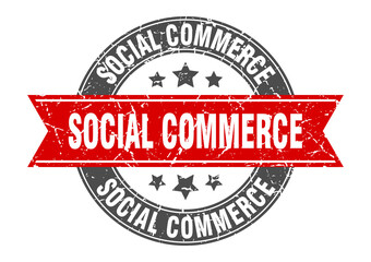 Fototapeta premium social commerce round stamp with ribbon. label sign