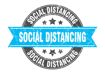 social distancing round stamp with ribbon. label sign