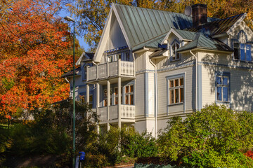 Residential house in a leafy area in the fall