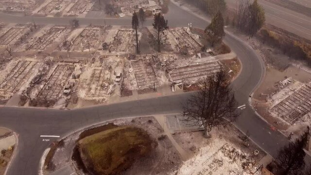 Aerial View Smoke Reveal From Burned Trailer Park Almeda Wildfire Southern Oregon Talent Phoenix Fire Tragedy