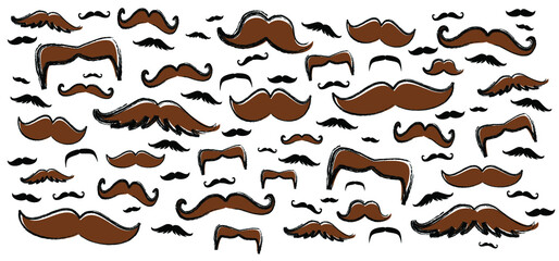 Hair hipster mustaches. Flat vector dads  mustache silhouette sign. Beard face icons For dad, papa superdad, daddy. International happy men's day (man, men).. Father's day (father).