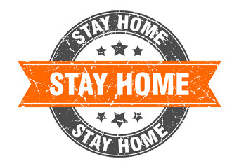 stay home round stamp with ribbon. label sign