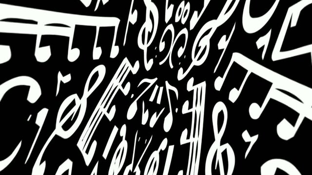Panning through a black and white musical notes wall - animation