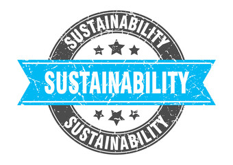 sustainability round stamp with ribbon. label sign