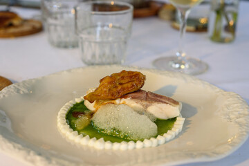 Beautiful decorated dish of international fusion cuisine