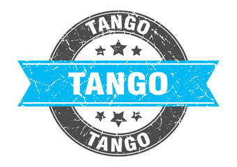tango round stamp with ribbon. label sign