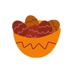 Bowl of chocolate cookies. Delicious dessert pastry. Cartoon vector