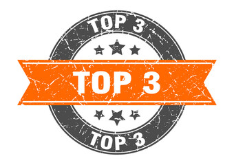 top 3 round stamp with ribbon. label sign