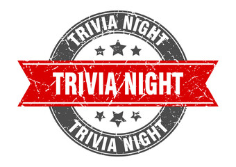 trivia night round stamp with ribbon. label sign