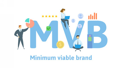 MVB, Minimum Viable Brand. Concept with keywords, people and icons. Flat vector illustration. Isolated on white.