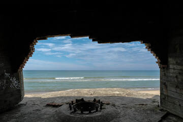 Fototapeta premium Bunker from the world war two at the Coastline of Lokken, Jutland, Denmark, Europe