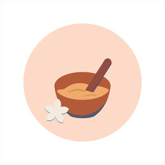 Cup with sugar paste and spatula. Emblem in a circle in nice natural colors. It can be used as icon or design element for beauty and SPA site, blogs of depilation master, cosmetologist