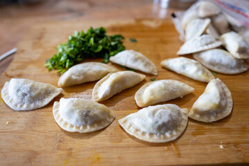 Frozen Momo Dumpling in a Chopboard
