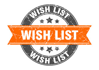 wish list round stamp with ribbon. label sign
