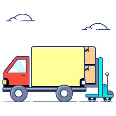 
Goods loading truck vector, flat icon of shipping services 
