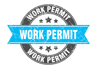 work permit round stamp with ribbon. label sign