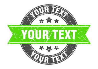 your text round stamp with ribbon. label sign