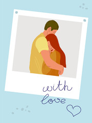 color illustration of a couple in love. A tender embrace. Hand-drawing in a cartoon style. People. 
