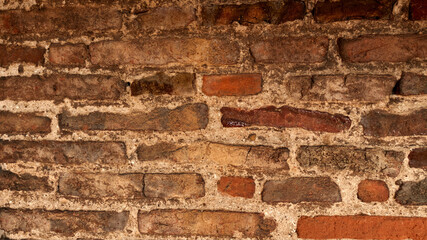 Red old worn brick wall texture background. Vintage effect.