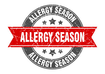 allergy season round stamp with ribbon. label sign