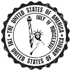USA Stamp with Liberty Statue. Vector Grungy Badge.