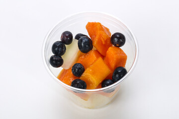 Sliced fruit mix in the box