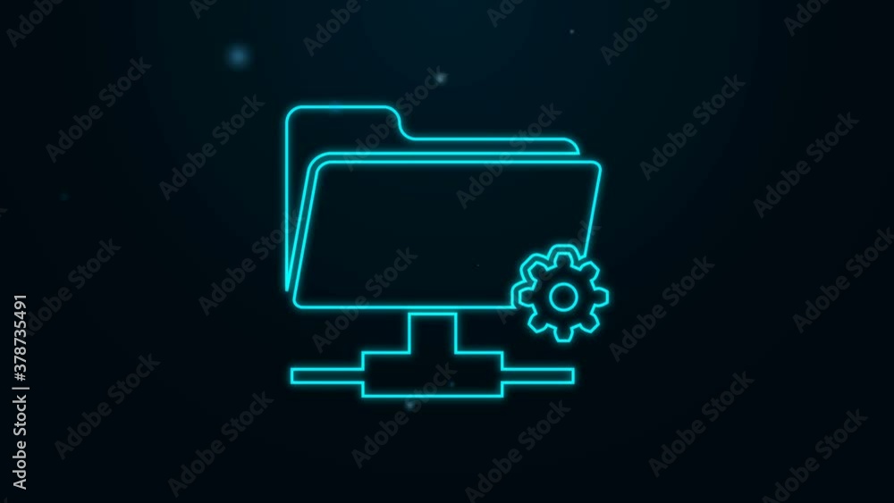 Poster glowing neon line ftp settings folder icon isolated on black background. software update, transfer p