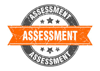 assessment round stamp with ribbon. label sign