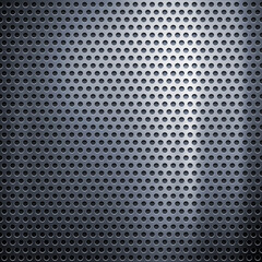 Silver polished metal texture background. Metal background with circles. Perforated sheet metal. Perforated metal (chrome, steel, iron, silver) texture seamless pattern background, dotted technologica
