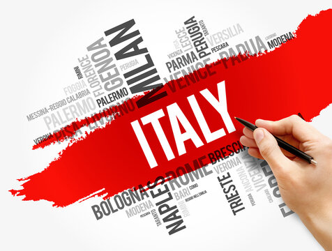 List of cities in Italy word cloud, concept background