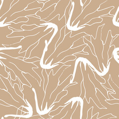 Big contour flowers on a beige background. Elegant seamless pattern for fabric, home textiles and bedding.