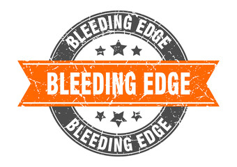 bleeding edge round stamp with ribbon. label sign