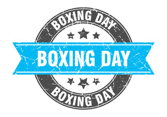 boxing day round stamp with ribbon. label sign