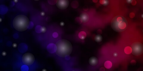 Dark Purple, Pink vector backdrop with circles, stars. Colorful disks, stars on simple gradient background. Pattern for booklets, leaflets.