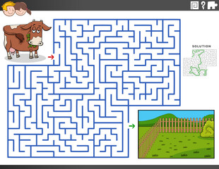 maze educational game with cow and pasture