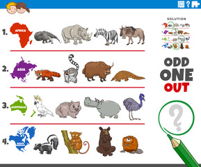 odd one out picture game with wild animal species