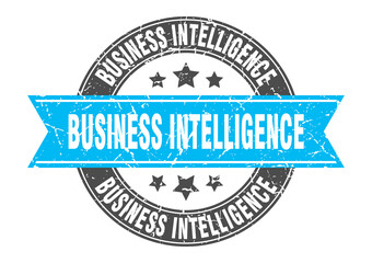 business intelligence round stamp with ribbon. label sign