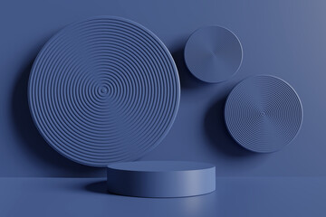 Product display podium with blue abstract background. 3D rendering